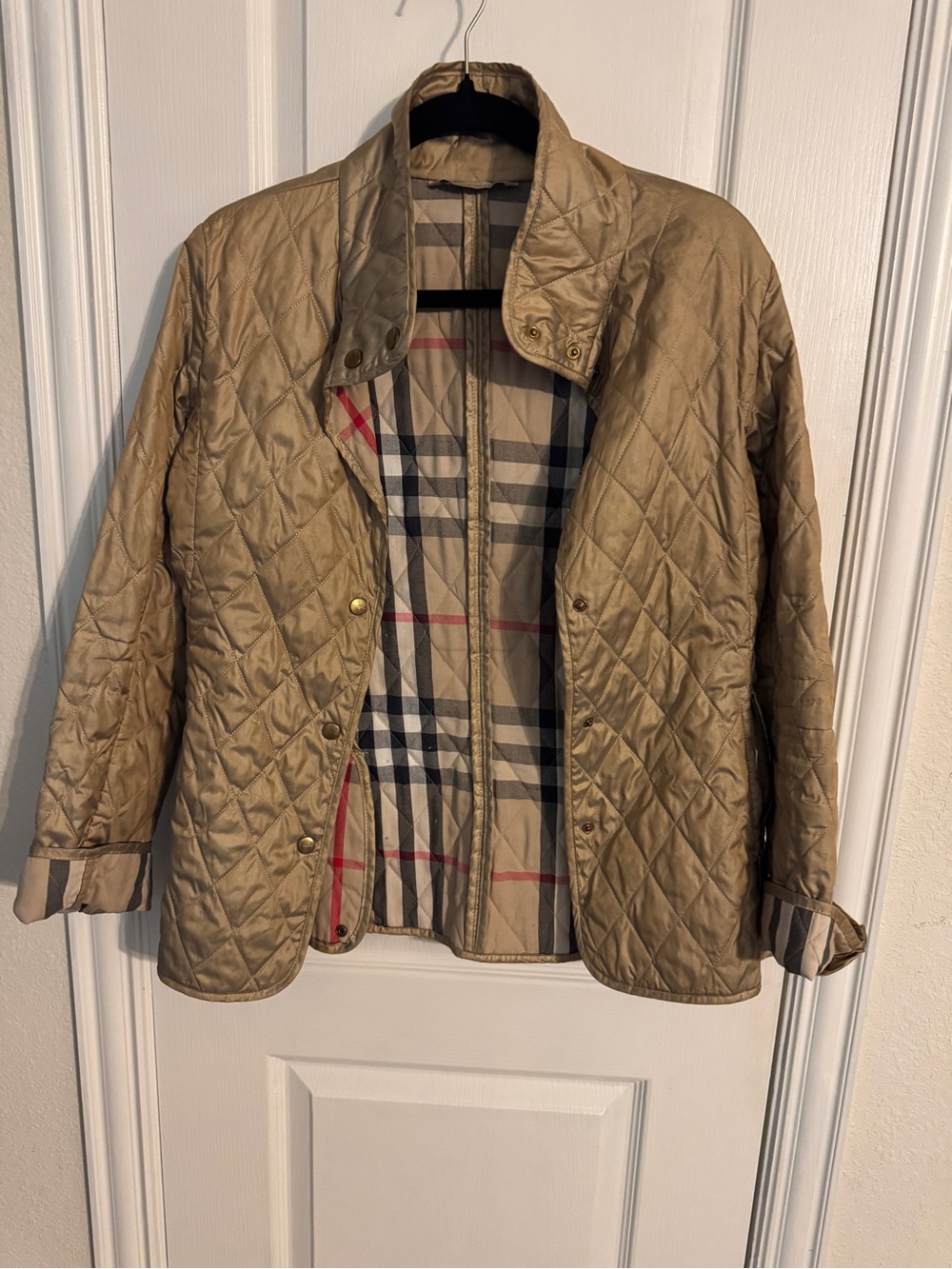 Burberry Quilted Tan Utility Jacket with Classic Check Lining